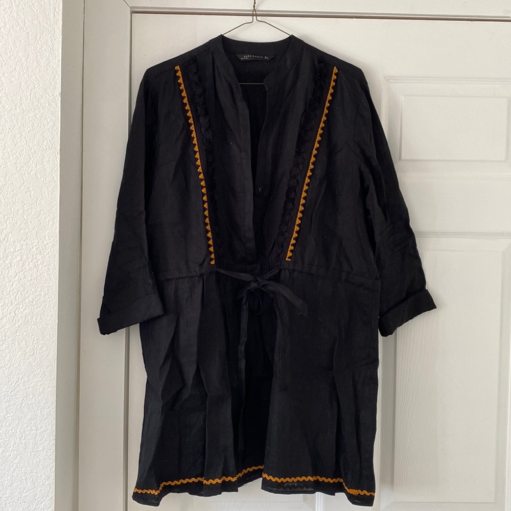 Like New - Zara Woman black + mustard linen dress